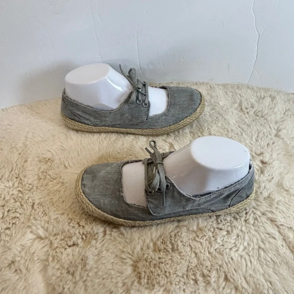 Rocket Dog Gray‎ Canvas Espadrille Lace Up Mary Jane Shoes Women's